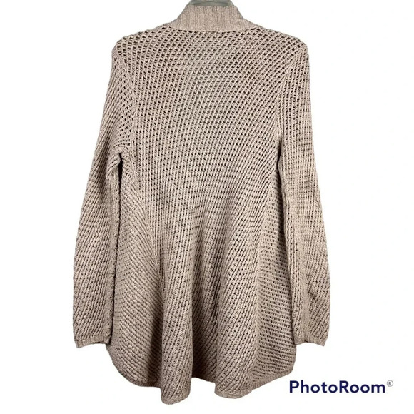 Eileen Fisher Draped Open Cable Knit Cardigan Sweater Tan Long Sleeve Size M - Picture 2 of 9